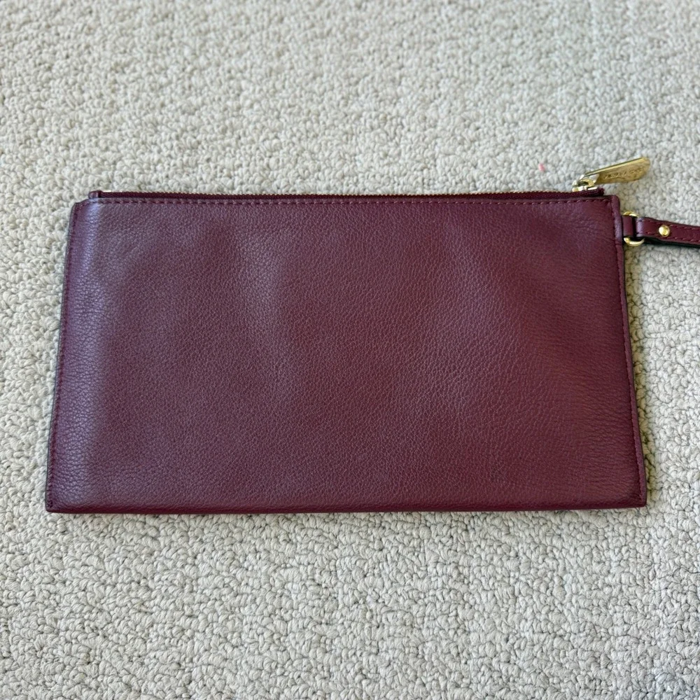 Michael Kors Burgundy Pebbled Leather Wristlet Pouch Gold Hardware Clutch